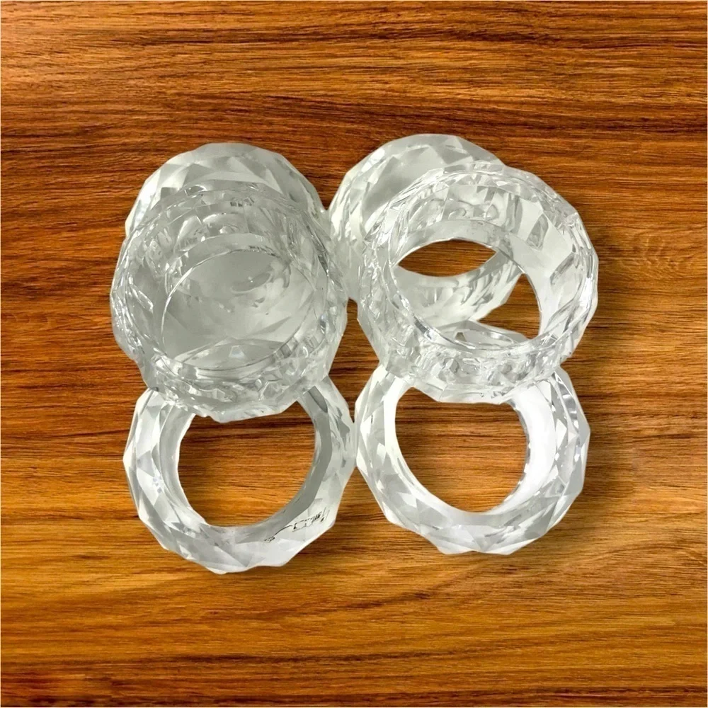 Clear Crystal Plastic Napkin Holder Rings Acrylic Octagon Holiday Decor set 6